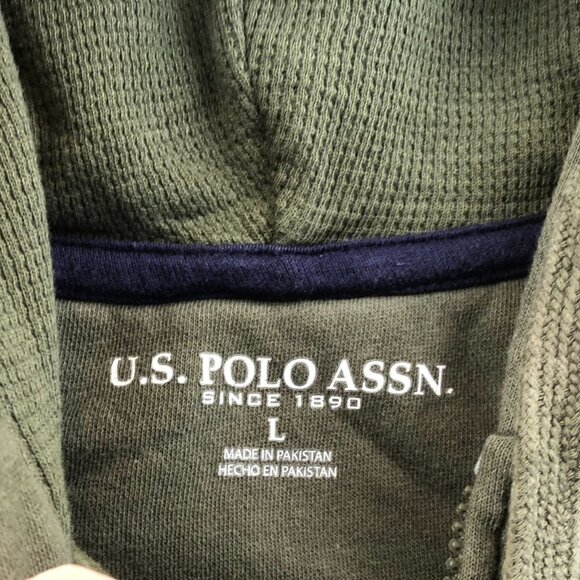 U.S. Polo Assn. Mens Hoodie Sweatshirt Large Green Long Sleeve Full Zip Fleece - Picture 3 of 12